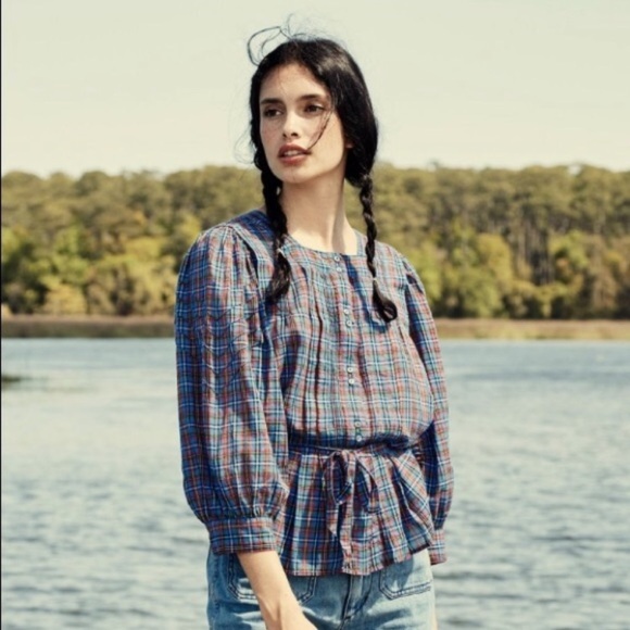 Doen Tops - DÔEN Toulouse Top in French Plaid Blue - Size Small